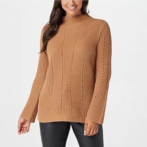Lisa Rinna Collection Camel Cable knit funnel Neck Sweater in size xlg